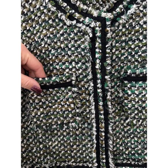 Lafayette 148 Tweed Long Sleeve Snap Button Up Blazer Green Size 8 - Picture 5 of 12